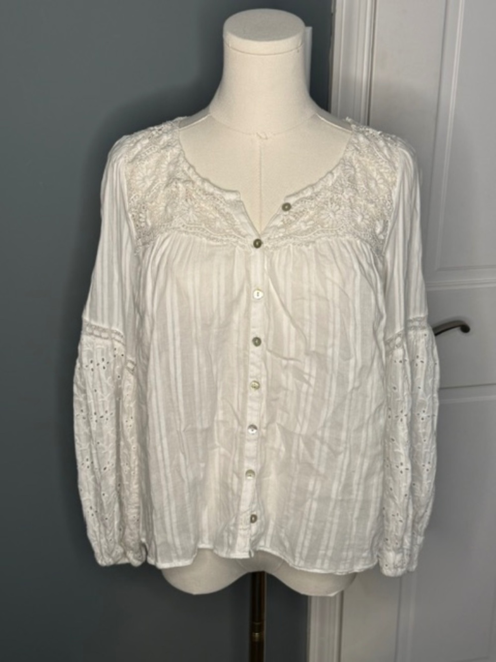 LoveShackFancy White Embroidered Eyelet Blouse XS